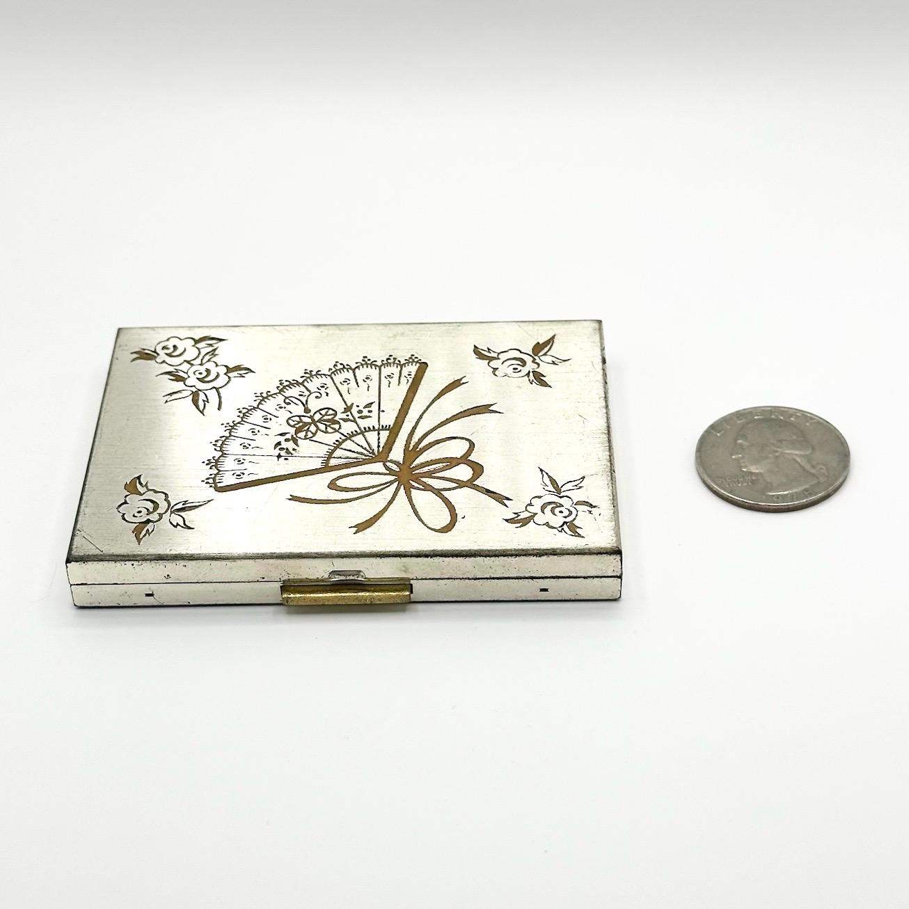 Vintage Compact with Etched Floral Fan Design by Zell Fifth Avenue