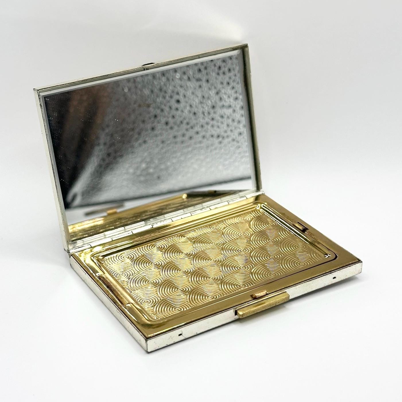 Vintage Compact with Etched Floral Fan Design by Zell Fifth Avenue