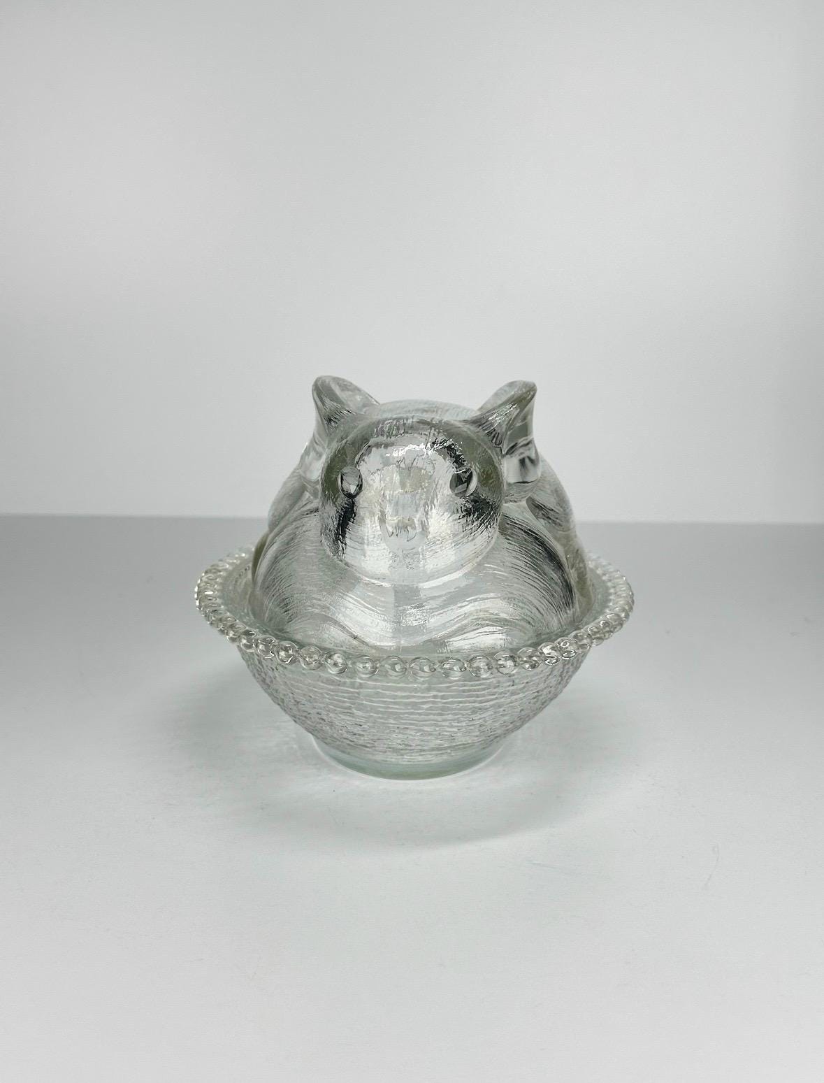 Vintage Covered Dish in the Shape of a Bunny on Nest Made by Indiana Glass