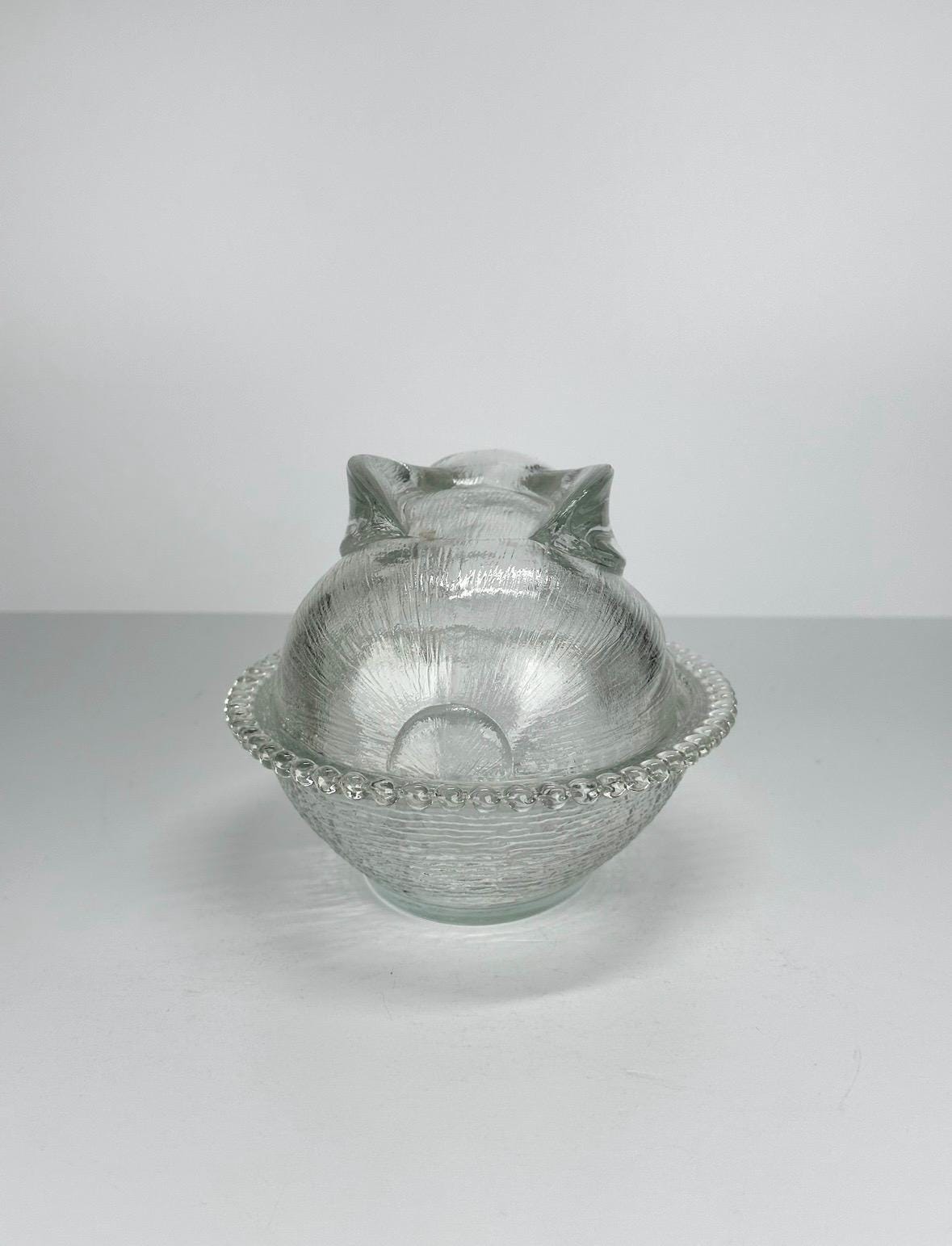 Vintage Covered Dish in the Shape of a Bunny on Nest Made by Indiana Glass