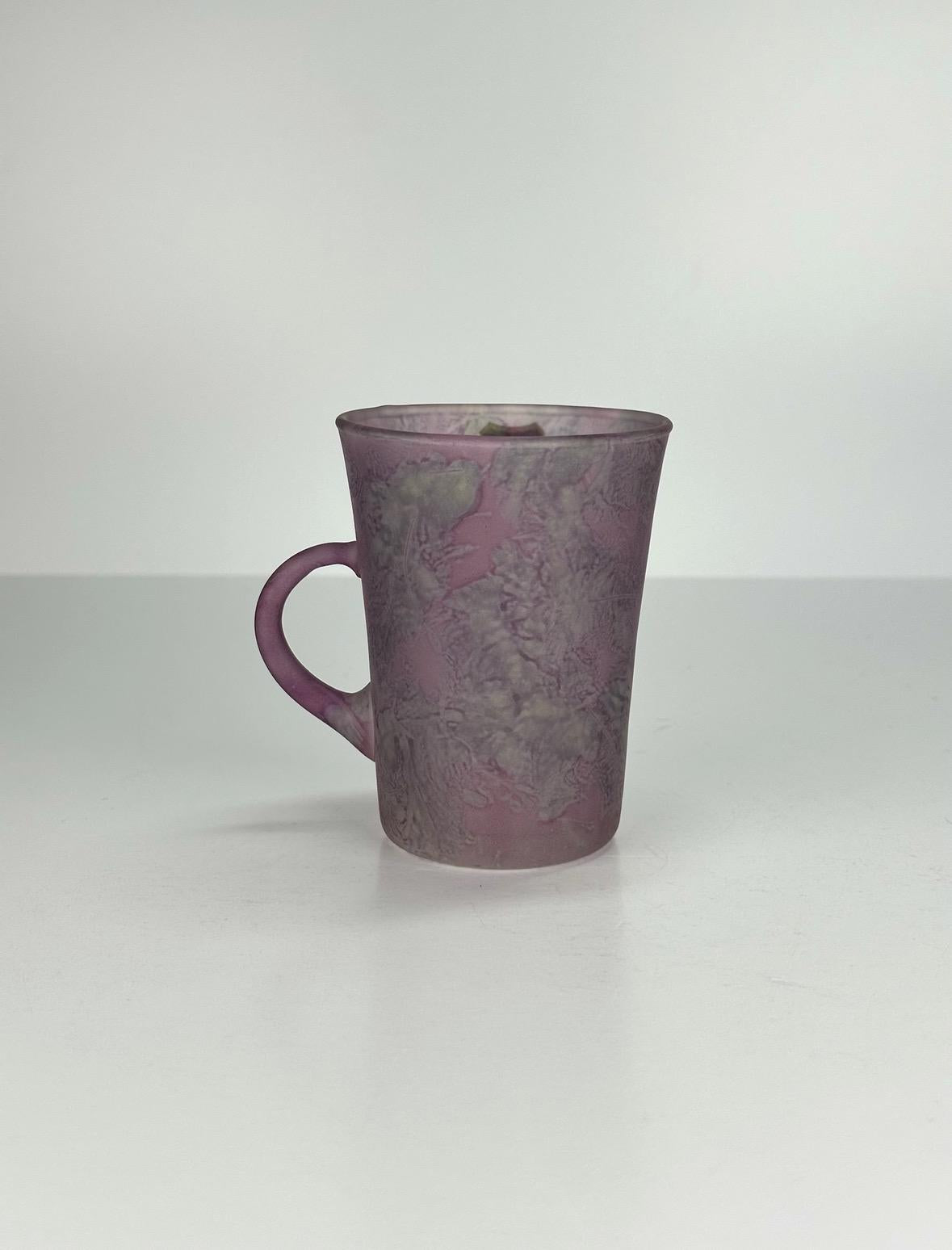 Vintage Mugs in Purple Frosted Glass Made by Kera Suchet Yenud in Israel