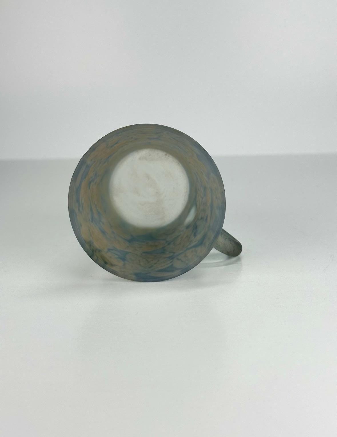 Vintage Frosted Glass Mugs with Hand Painted Blue & Green Floral Design Made in Israel