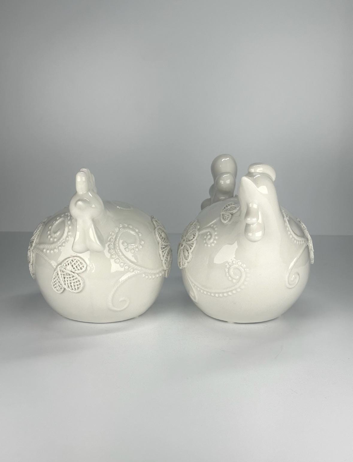 Vintage Figurines of Roosters with Floral Design and Made by Apropos