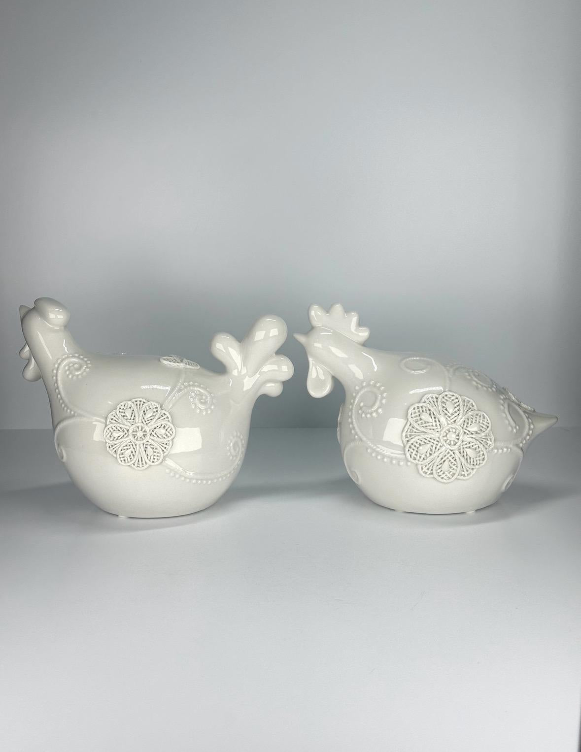 Vintage Figurines of Roosters with Floral Design and Made by Apropos