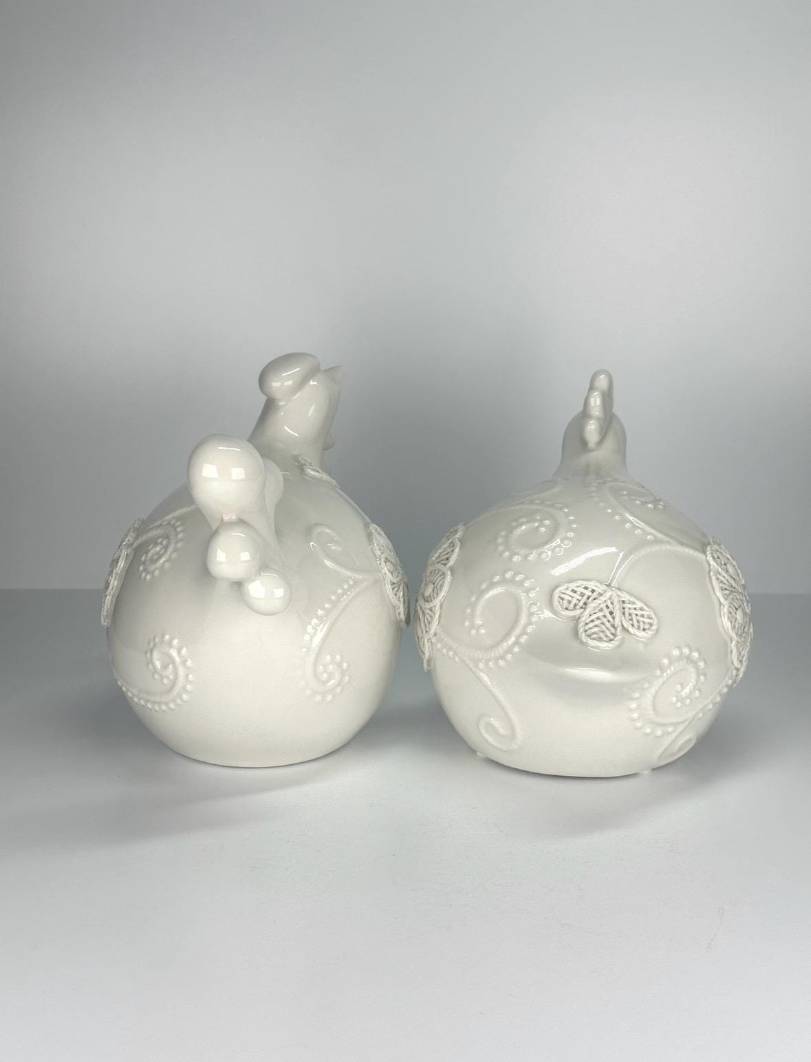 Vintage Figurines of Roosters with Floral Design and Made by Apropos