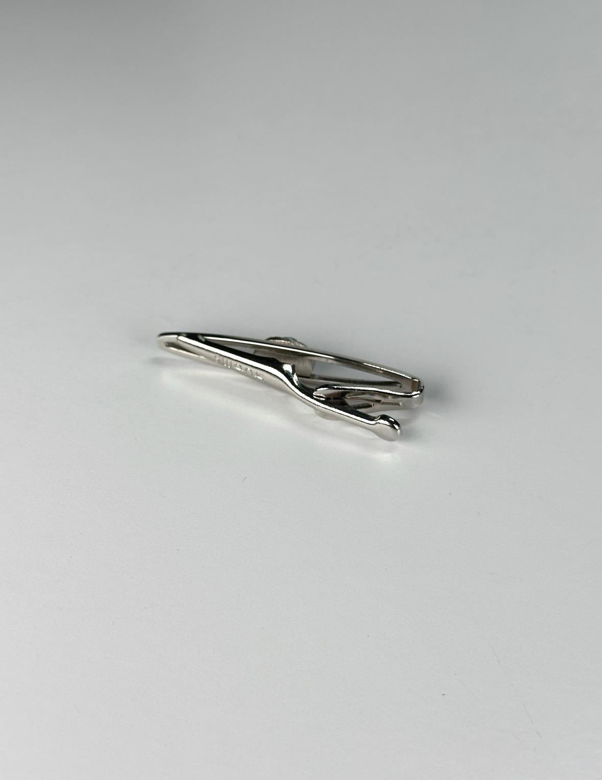 Vintage Tie Clip in Silver with Green Gemstone Made by Swank