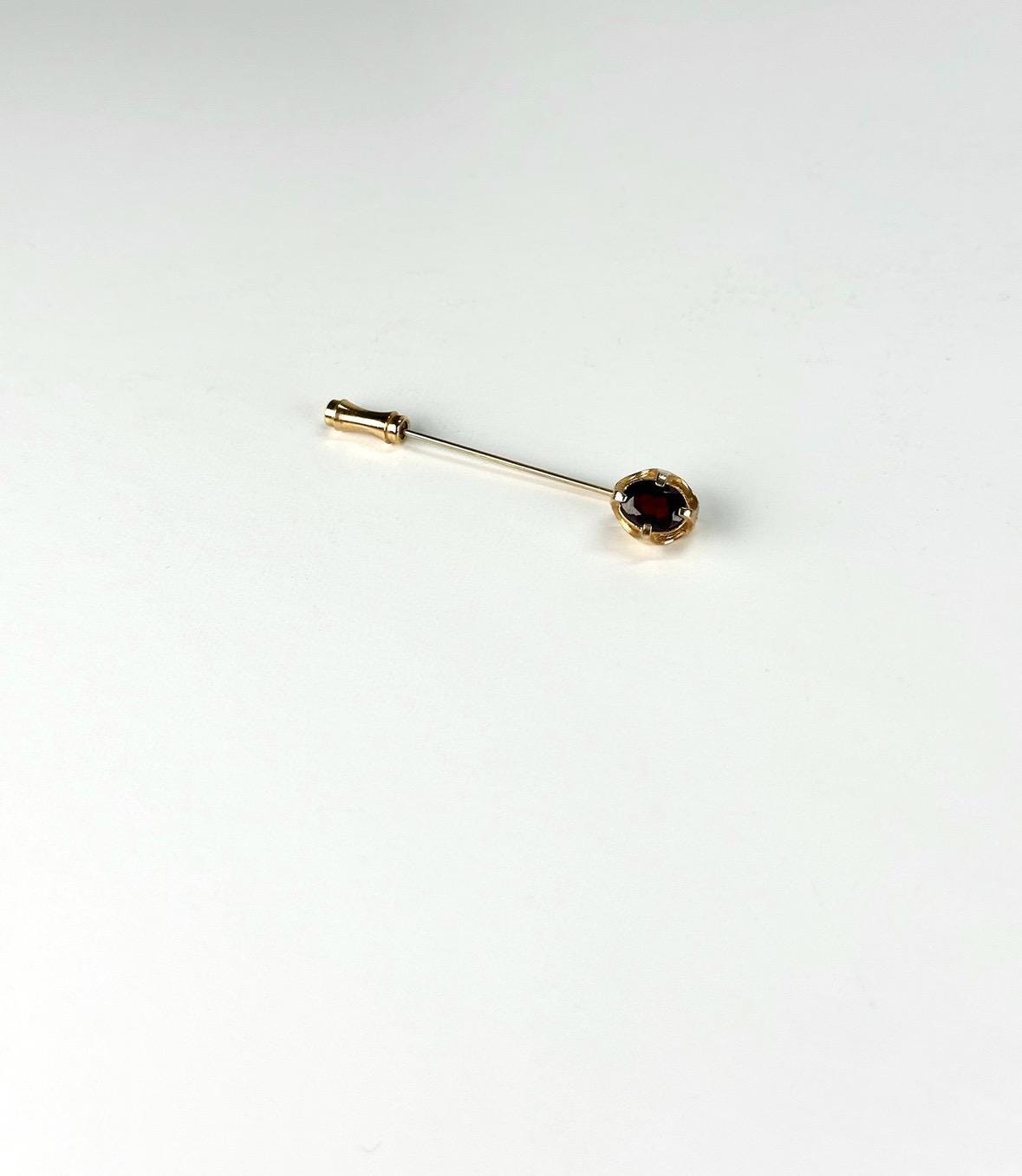 Vintage Brooch Stickpin in Gold Tone with Maroon Gemstone