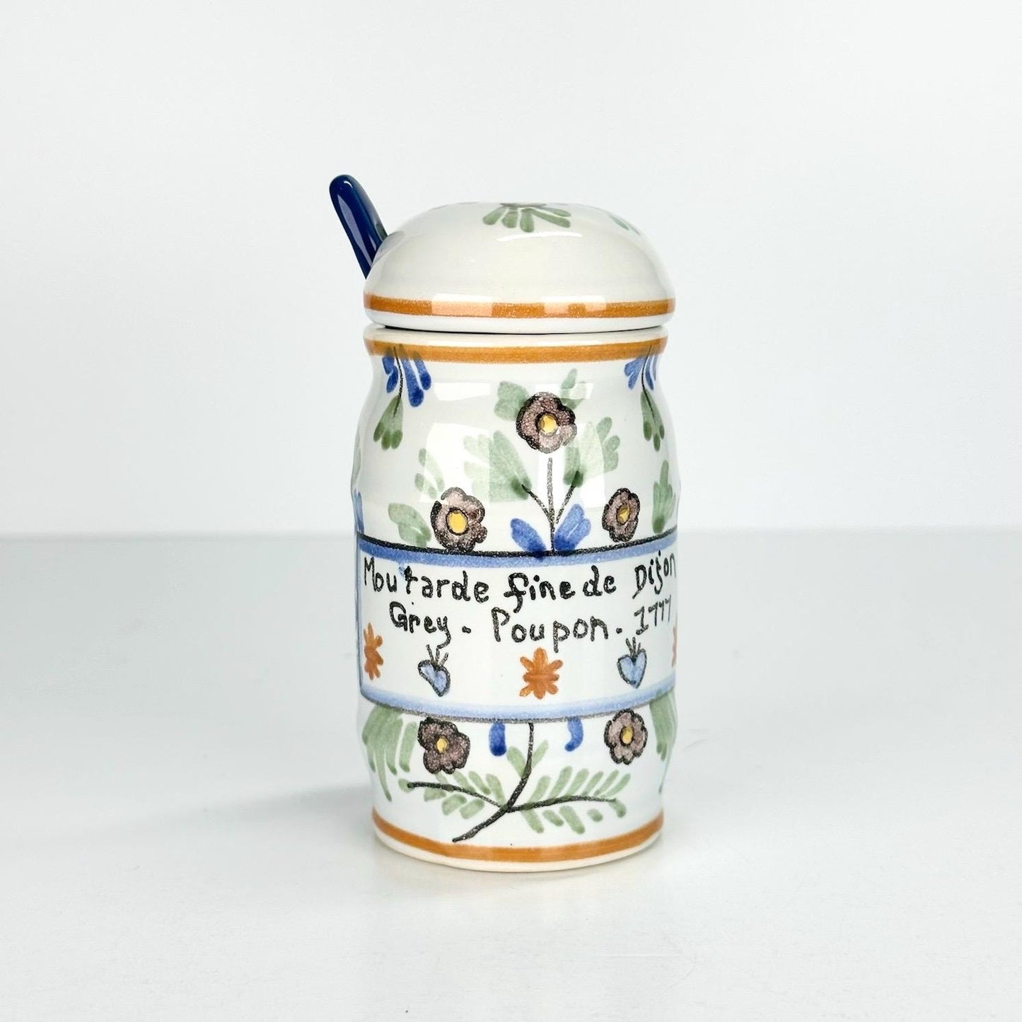 Vintage French Mustard Jar in Floral Design