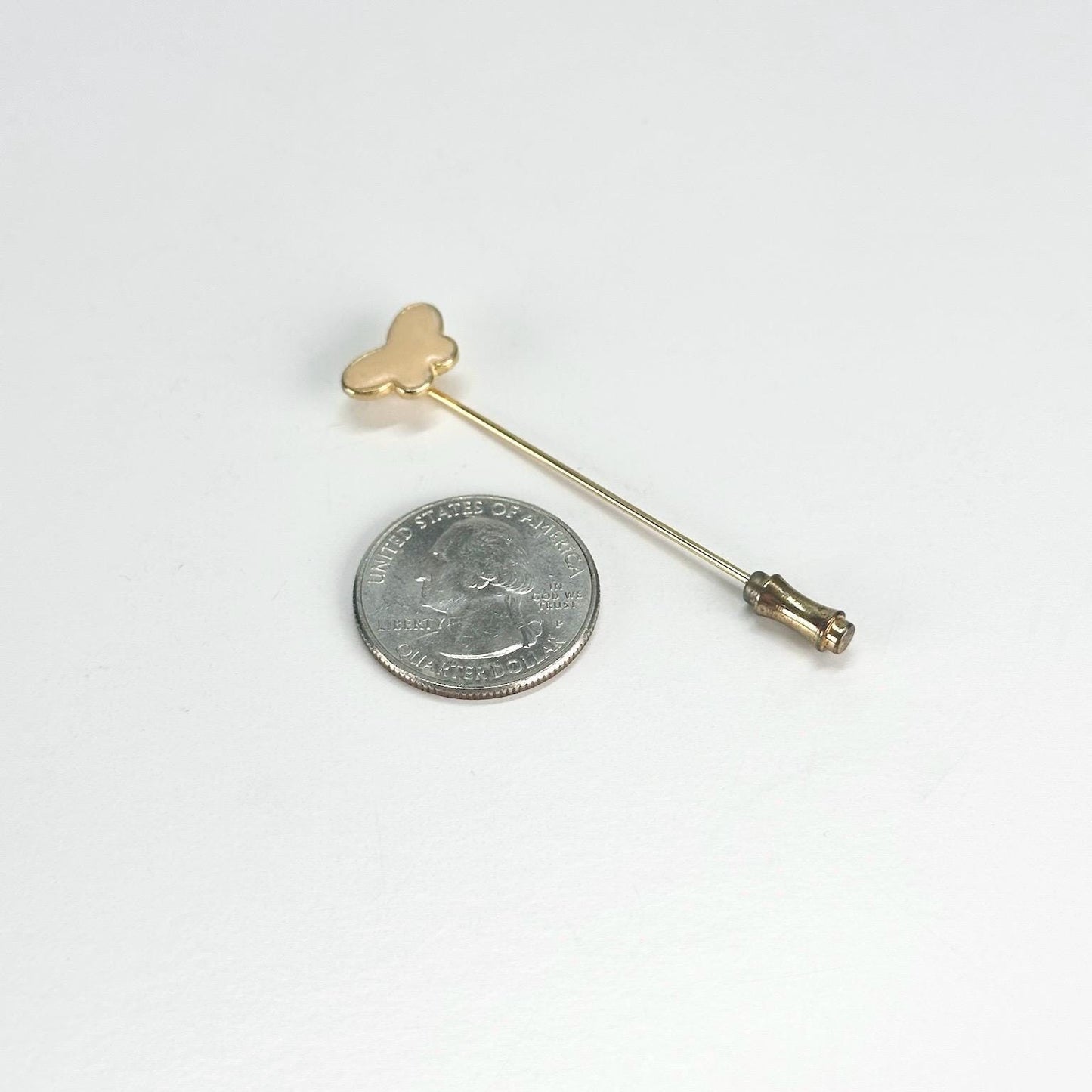 Vintage Stickpin with Peach Butterfly in Gold Tone