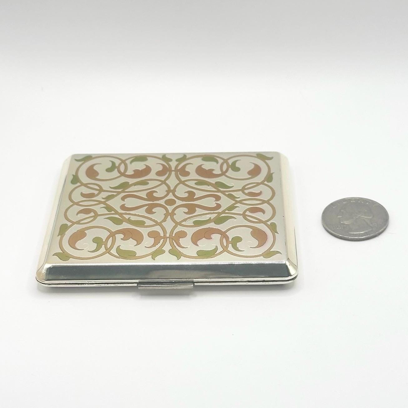 Vintage Compact with Orange and Green Vine Design by Elgin America in Gift Box