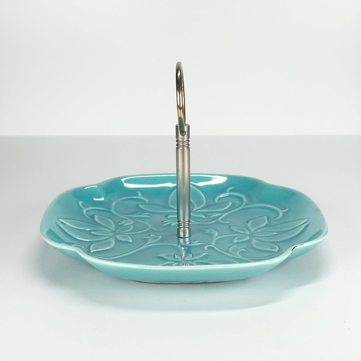 Vintage Serving Platter in Glazed MCM Turquoise by California Pottery and Made in USA