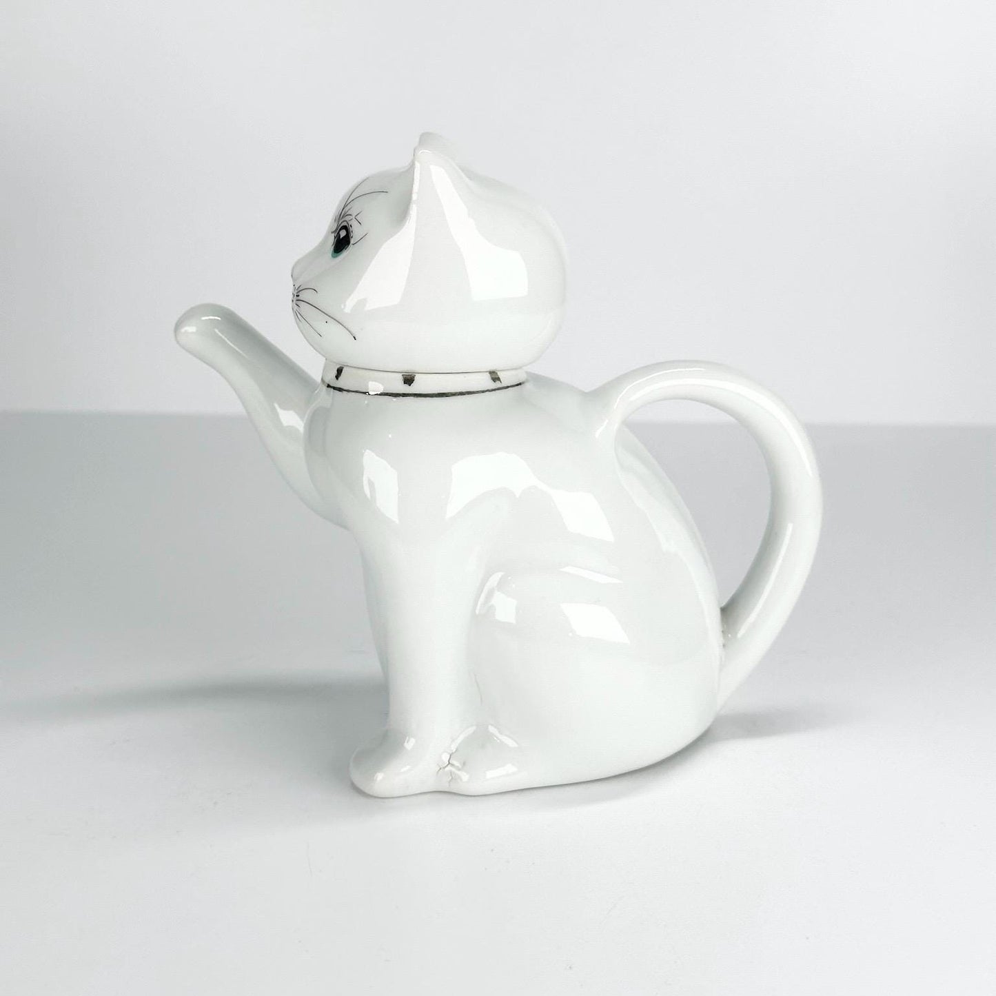 Vintage Cat Tea Pot with Raised Paw Spout and Hand Painted Design