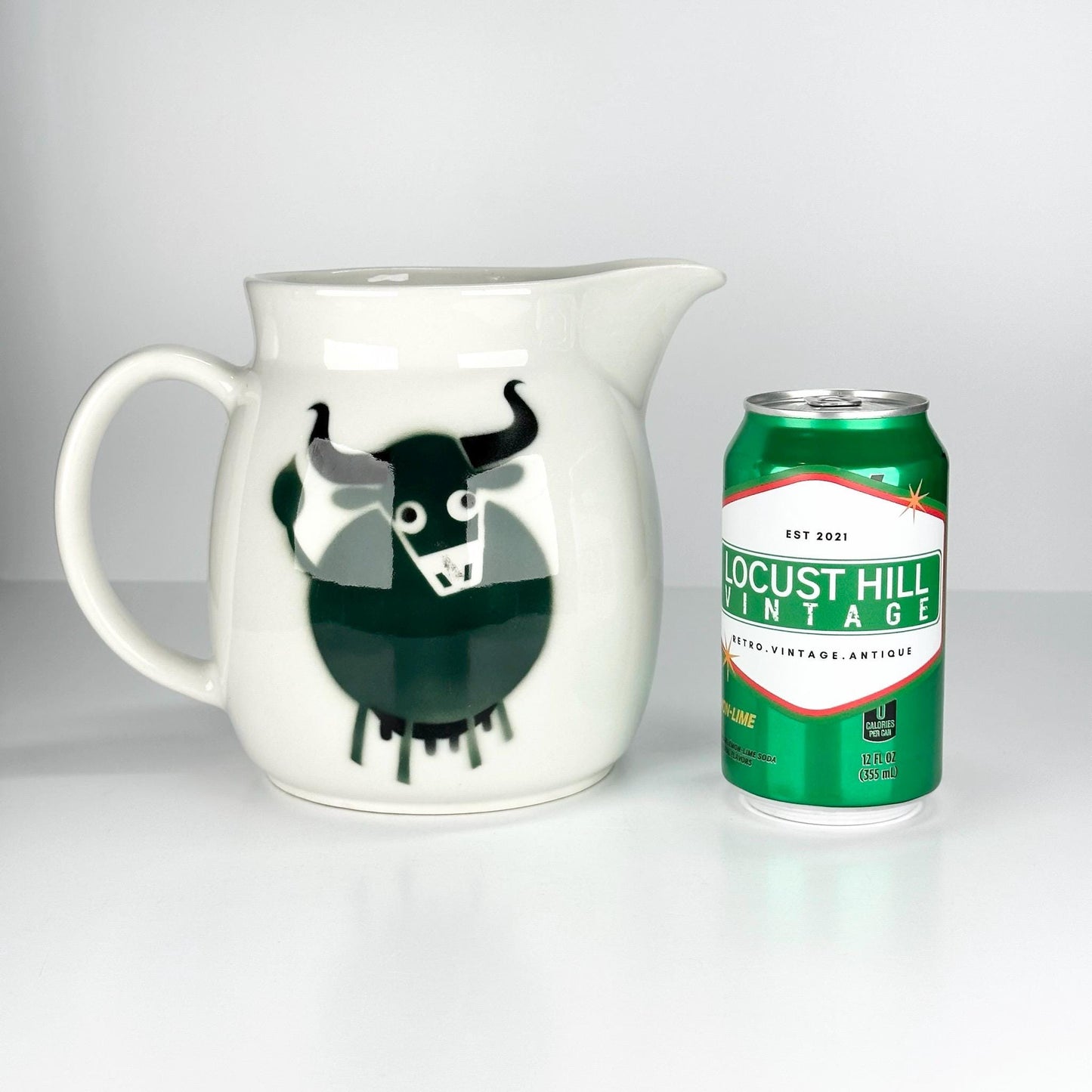 Vintage Pitcher with a Green Bull and Made in Finland by Arabia