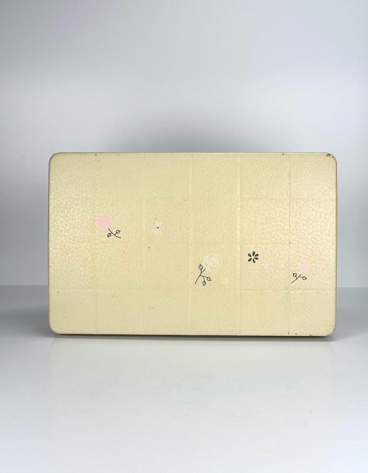 Vintage Floral Jewelry Box with Pink Velvet Interior and Plastic Compartments by Farrington