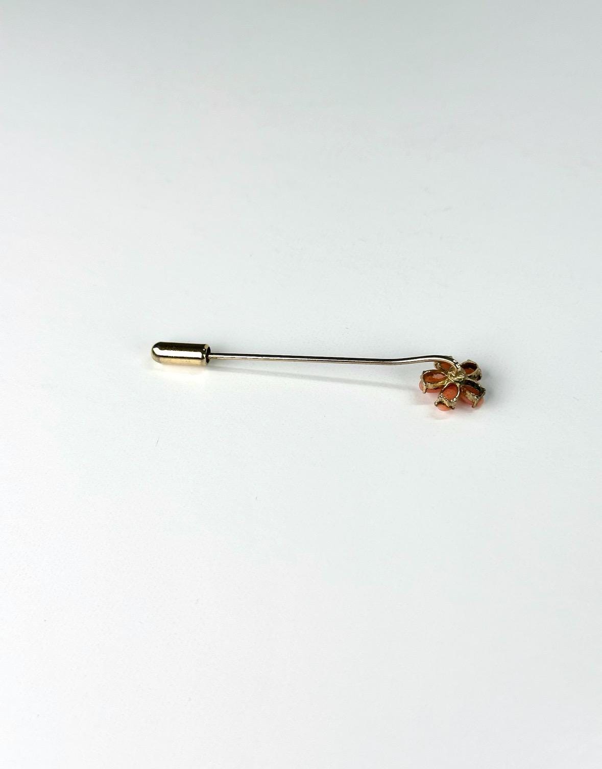 Vintage Brooch Stickpin in Gold Tone with Pink Gemstone Flower
