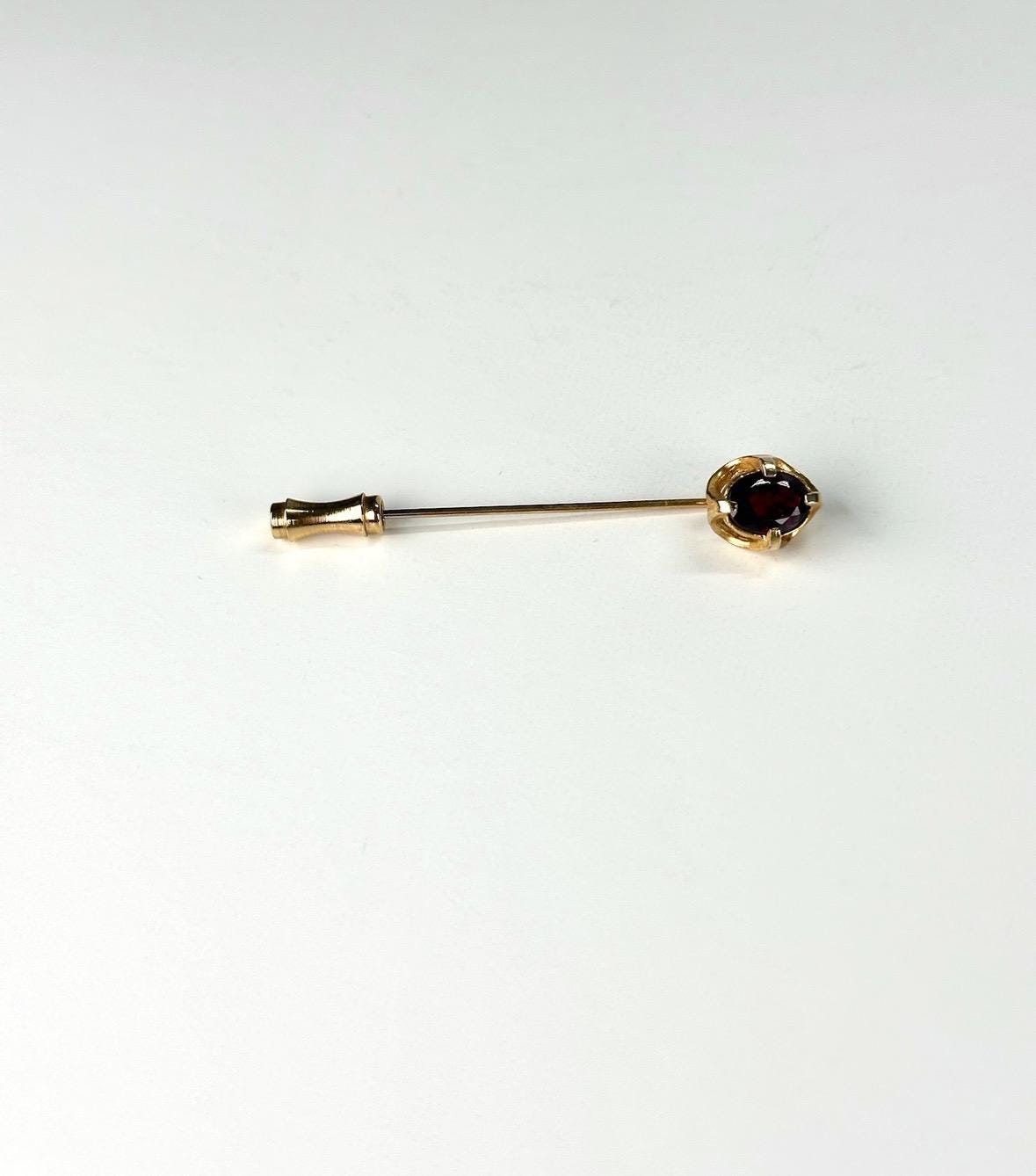 Vintage Brooch Stickpin in Gold Tone with Maroon Gemstone