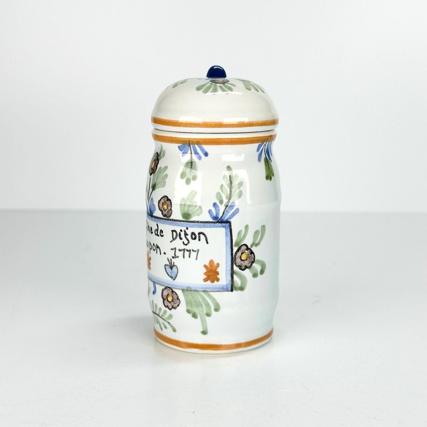 Vintage French Mustard Jar in Floral Design