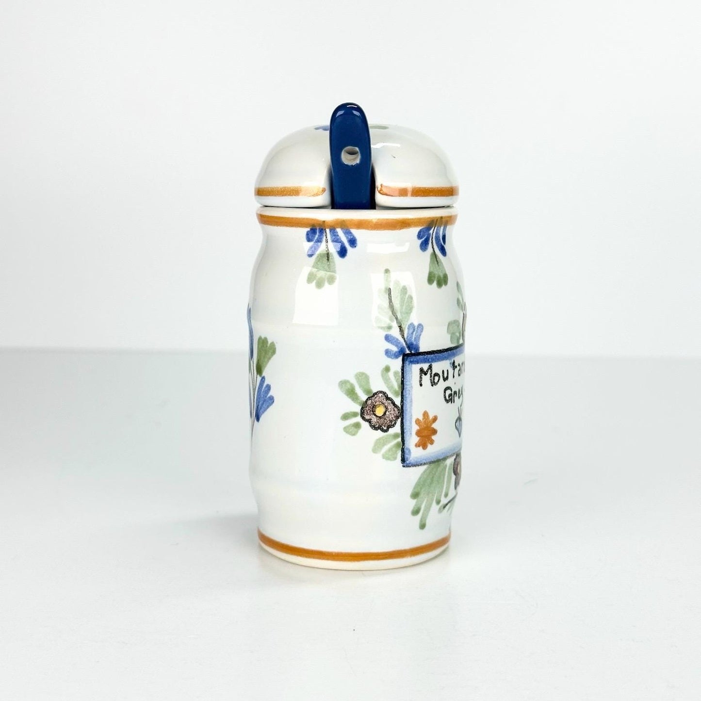 Vintage French Mustard Jar in Floral Design