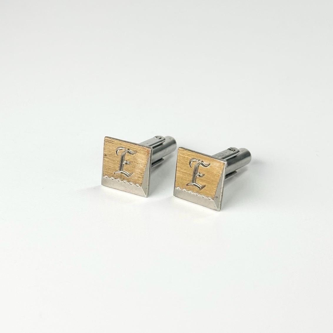 Vintage Cuff Links with Monogrammed E in Mixed Metal Design Made by Hickok