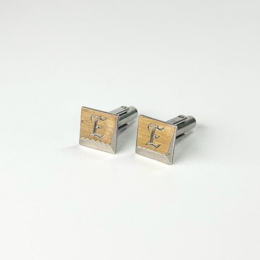 Vintage Cuff Links with Monogrammed E in Mixed Metal Design Made by Hickok