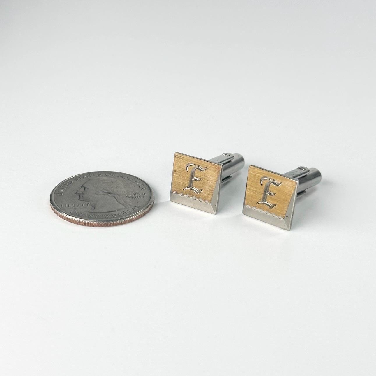 Vintage Cuff Links with Monogrammed E in Mixed Metal Design Made by Hickok