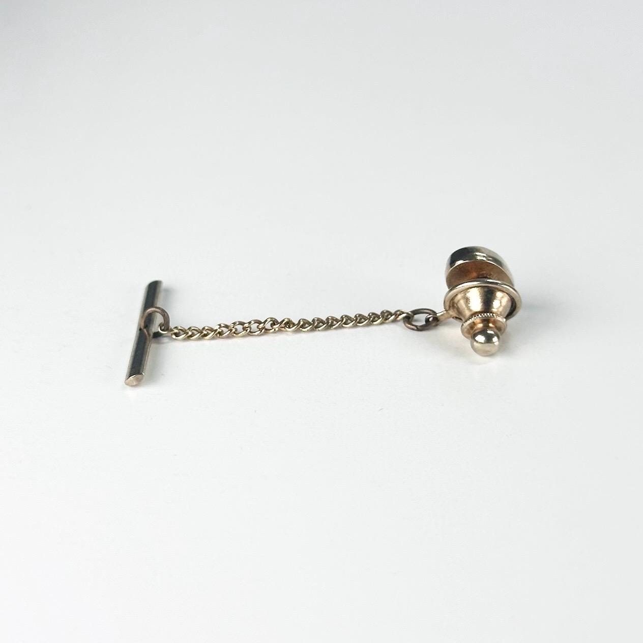Vintage Tie Tack in Gold Tone with Red Rhinestone Stamped Swank