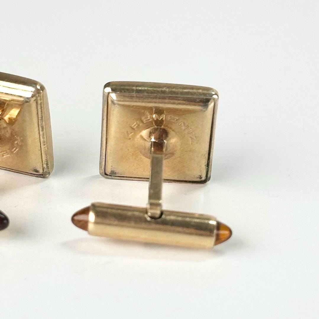 Vintage Cuff Links in Gold Tone Square Design Made by Krementz