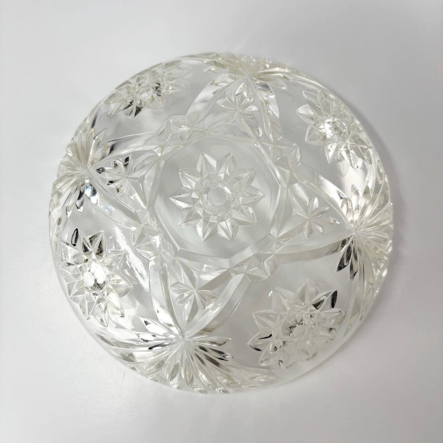 Vintage Candy Dish with Cut Glass Starburst Design Made by Anchor Hocking