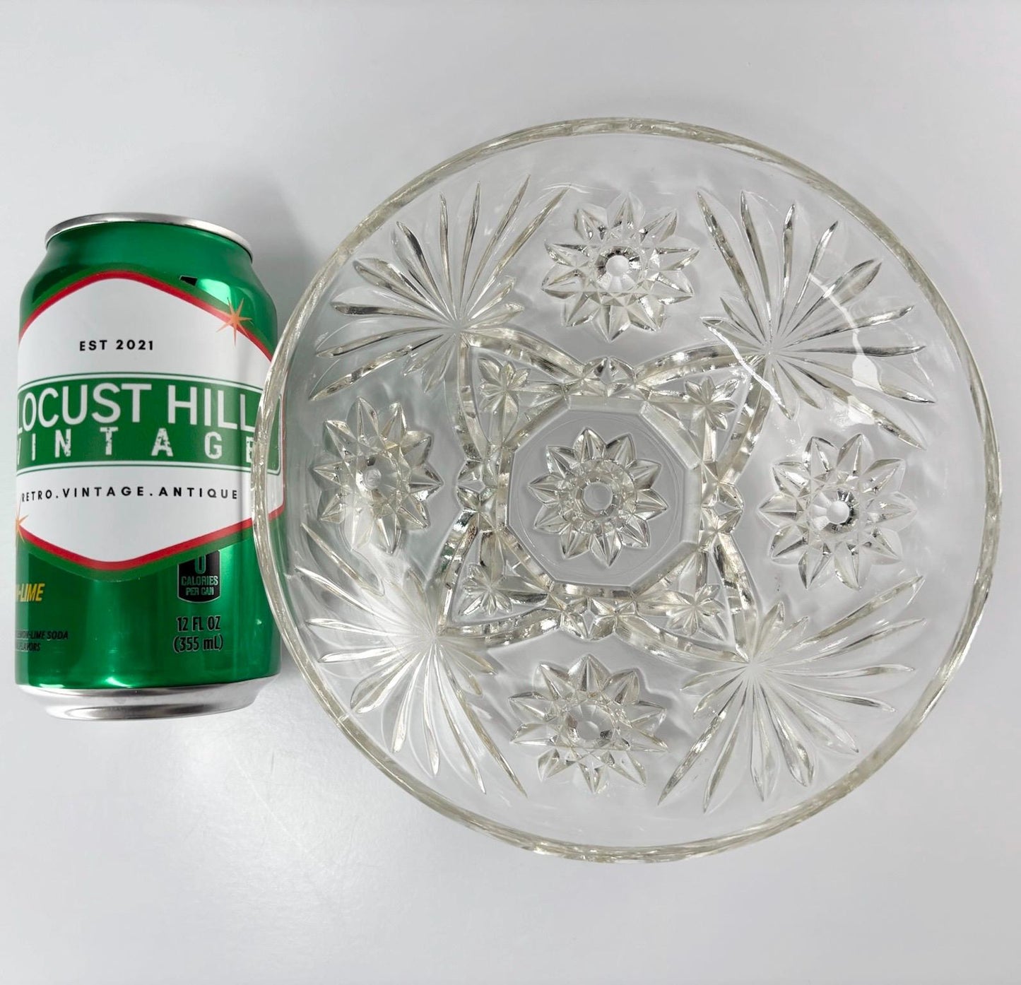 Vintage Candy Dish with Cut Glass Starburst Design Made by Anchor Hocking