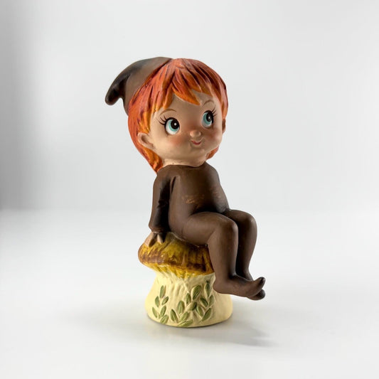 Vintage Figurine of Boy Sitting on Mushroom and Part of the "Little Folks" Collection