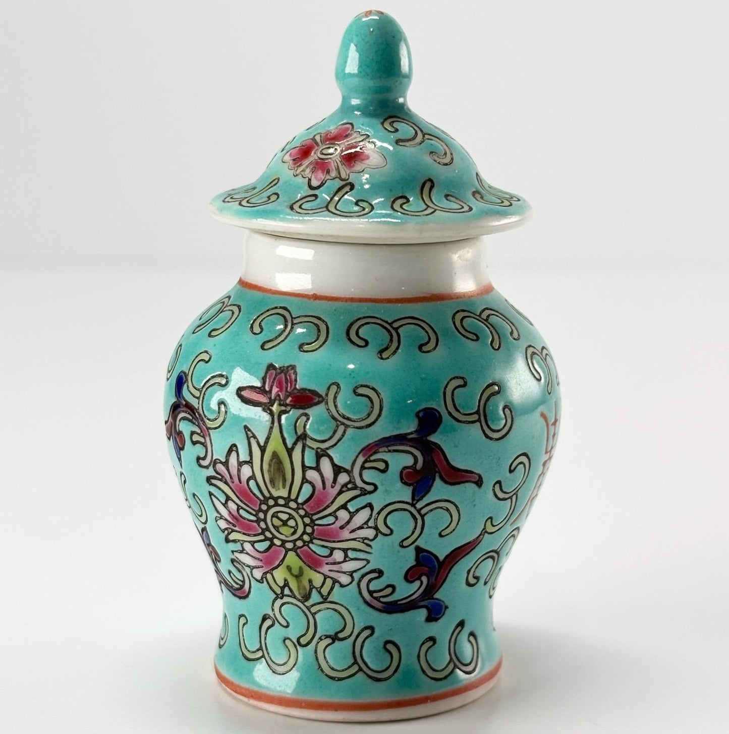 Vintage Miniature Ginger Jar with Chinese Blue Famille Rose Design