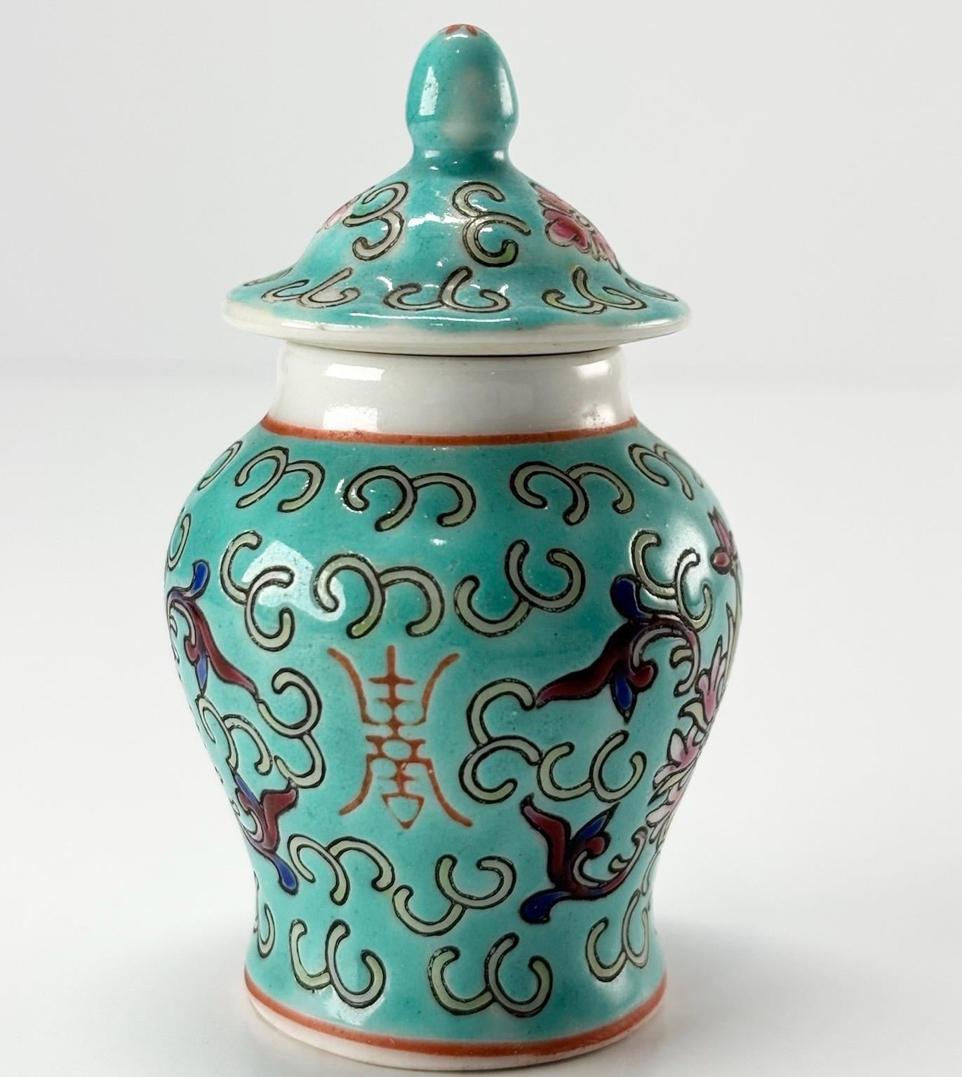 Vintage Miniature Ginger Jar with Chinese Blue Famille Rose Design