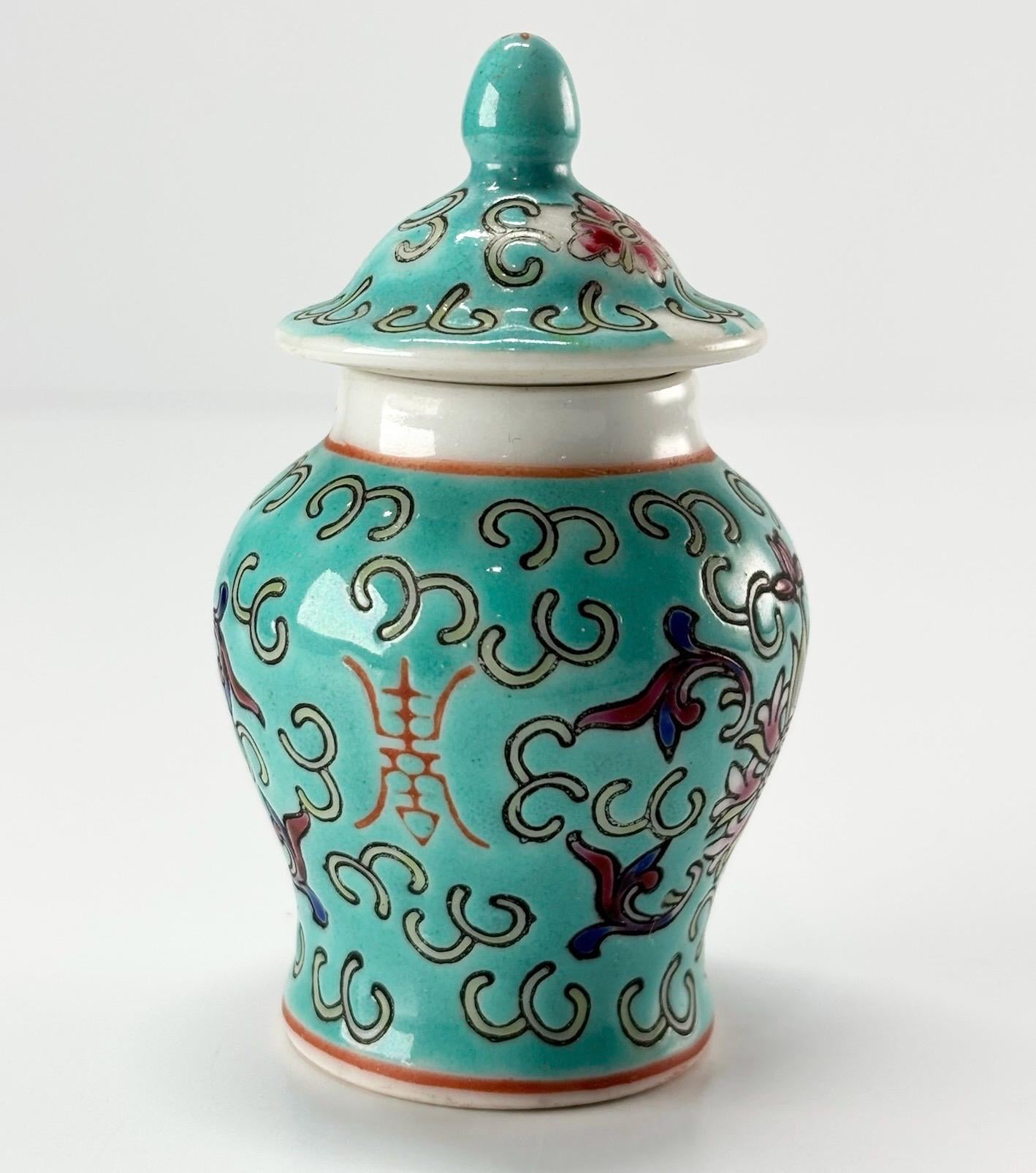 Vintage Miniature Ginger Jar with Chinese Blue Famille Rose Design