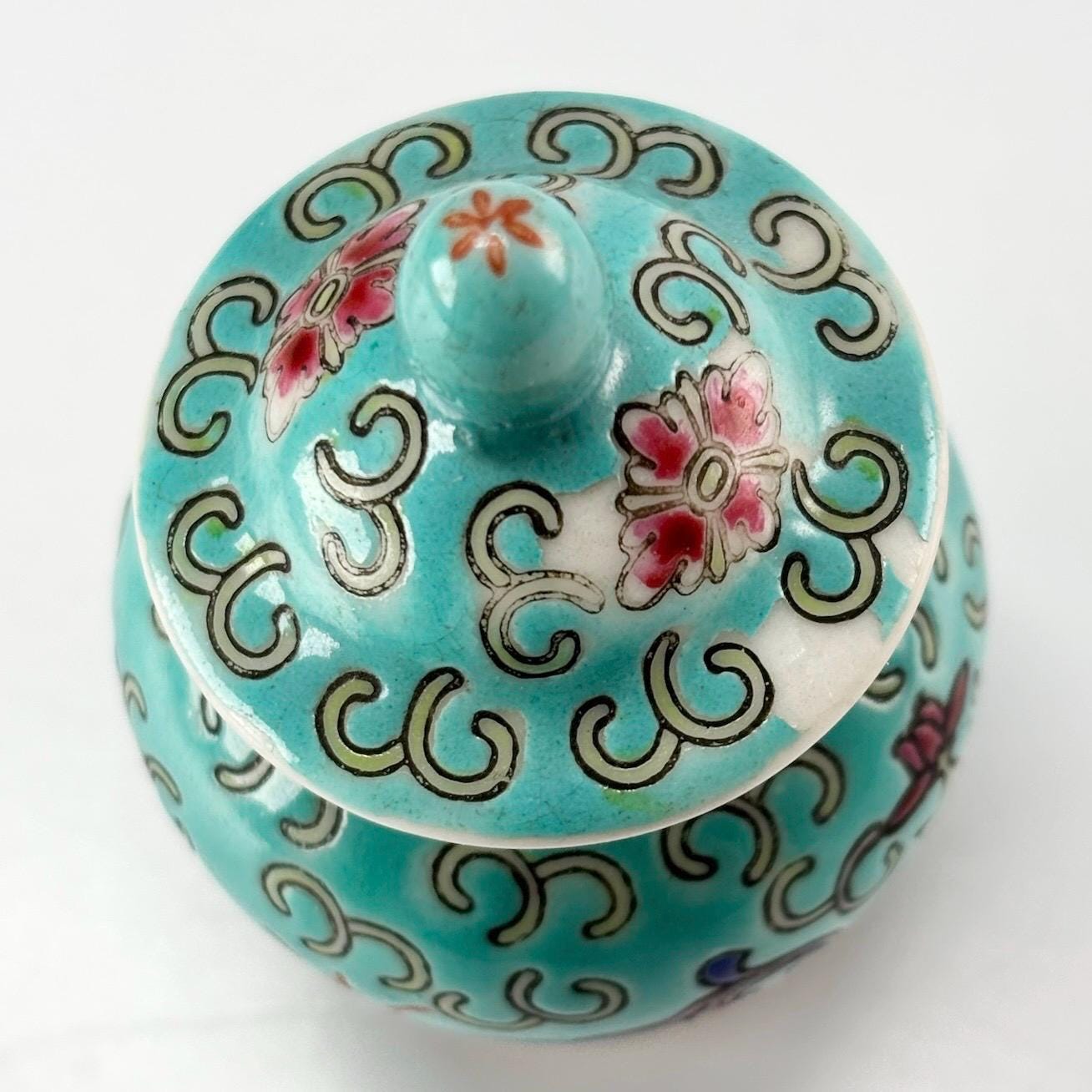 Vintage Miniature Ginger Jar with Chinese Blue Famille Rose Design