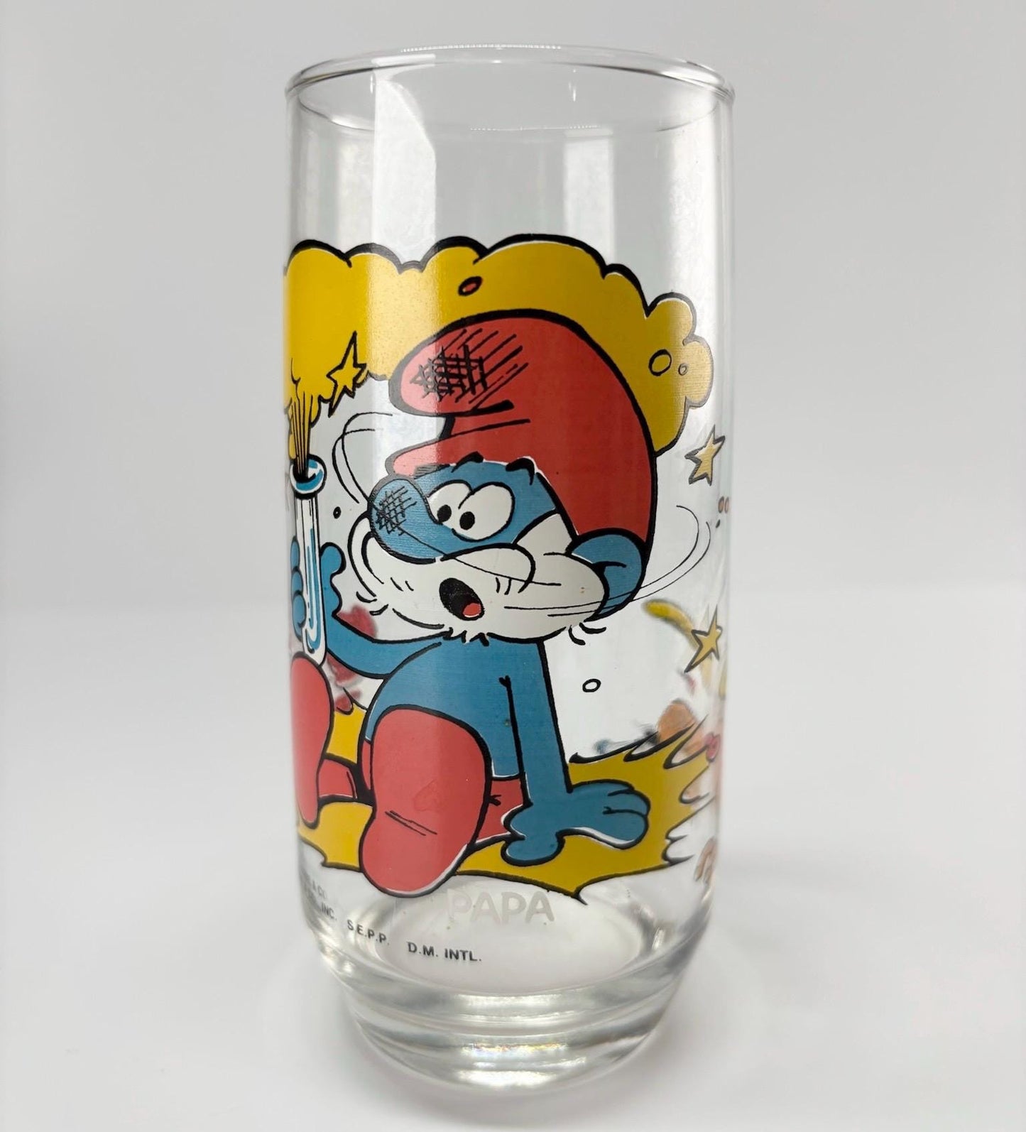 Vintage Glass with Papa Smurf 1983