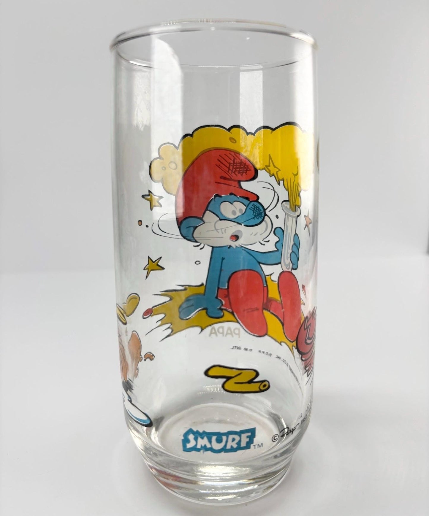 Vintage Glass with Papa Smurf 1983