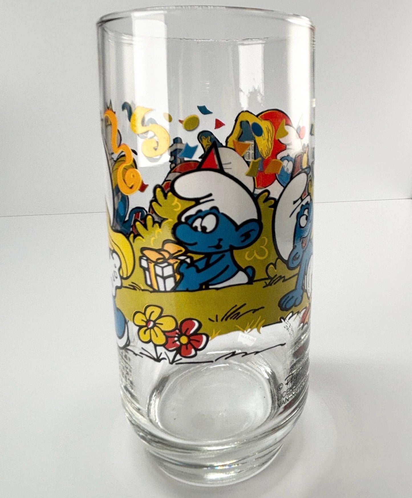 Vintage Glass of Smurfette Opening Presents 1983 By Peyo