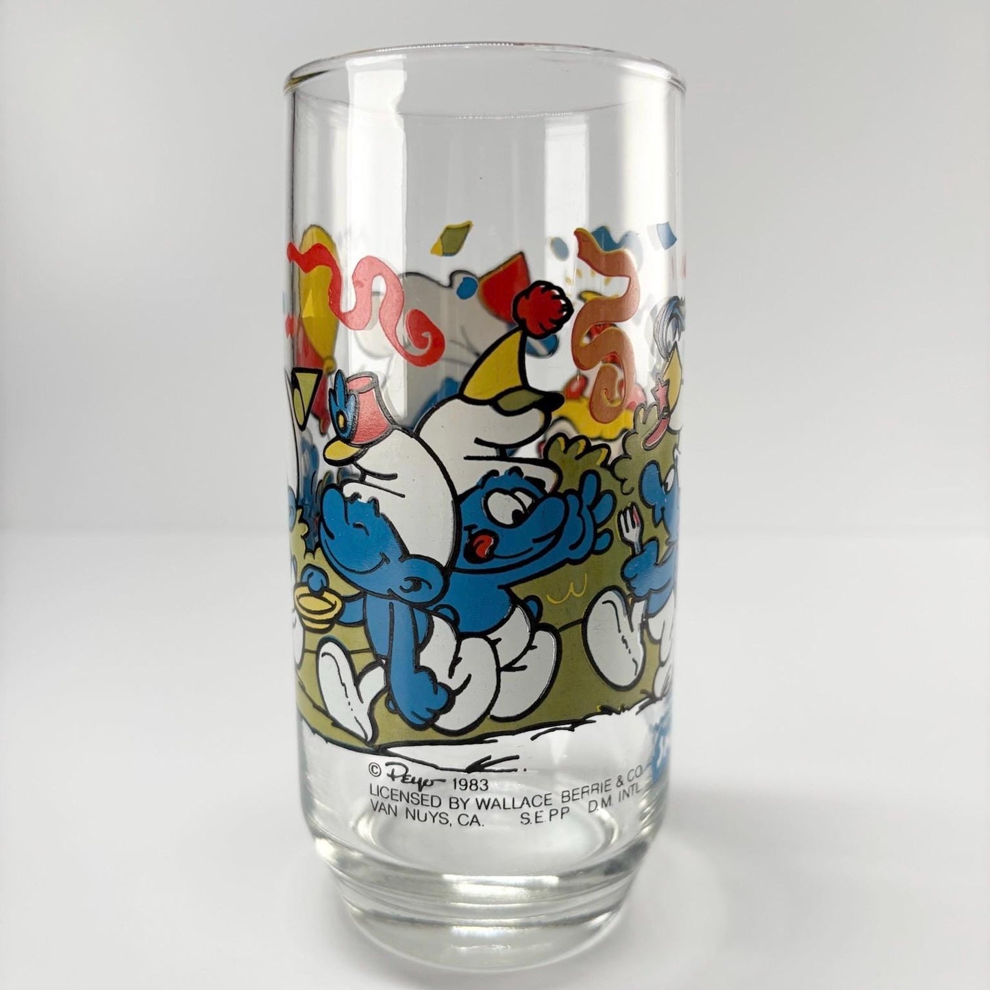 Vintage Glass of Baker Smurf Carrying a Cake 1983 By Peyo