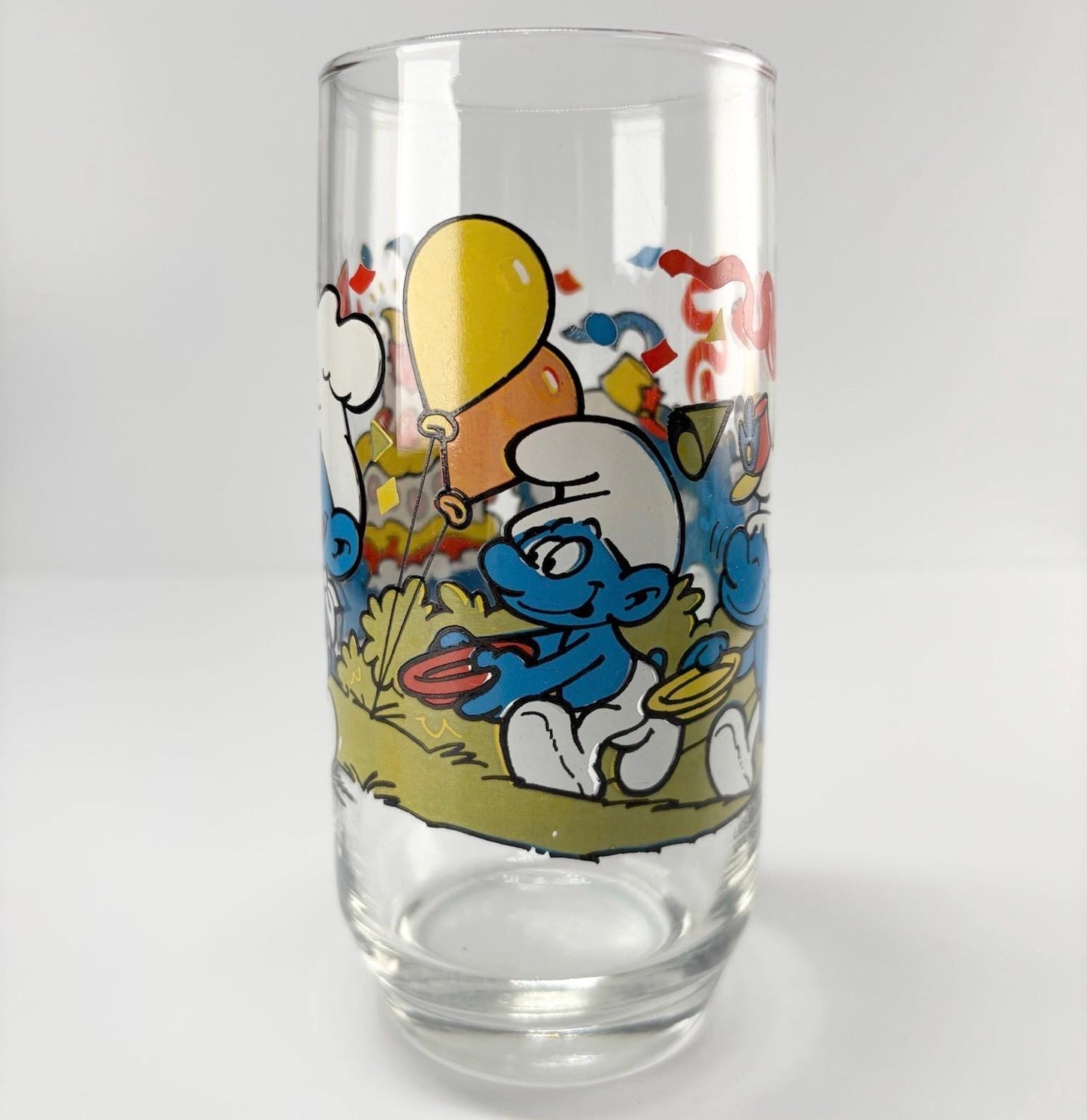 Vintage Glass of Baker Smurf Carrying a Cake 1983 By Peyo