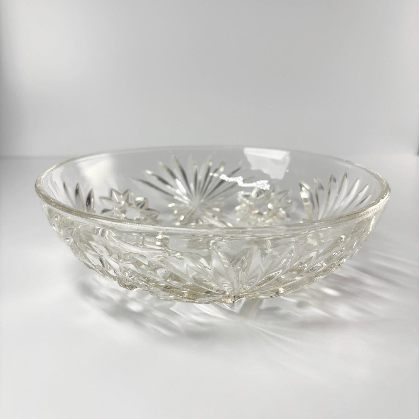 Vintage Candy Dish with Cut Glass Starburst Design Made by Anchor Hocking