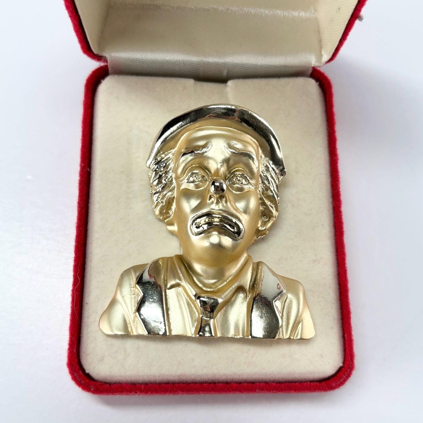 Vintage Brooch of Clown in Gold Tone with Original Box