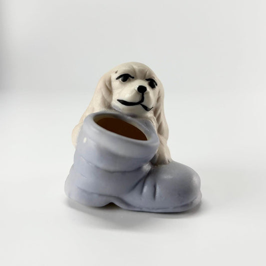 Vintage Miniature Figurine of Cocker Spaniel Puppy in a Purple Boot