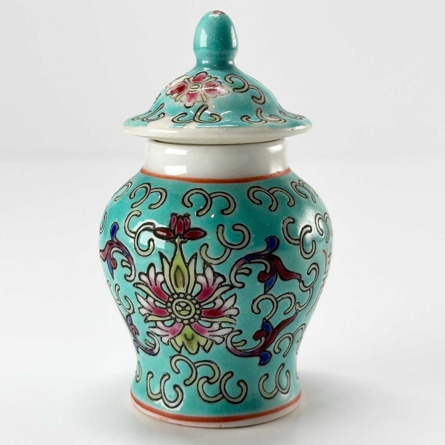 Vintage Miniature Ginger Jar with Chinese Blue Famille Rose Design