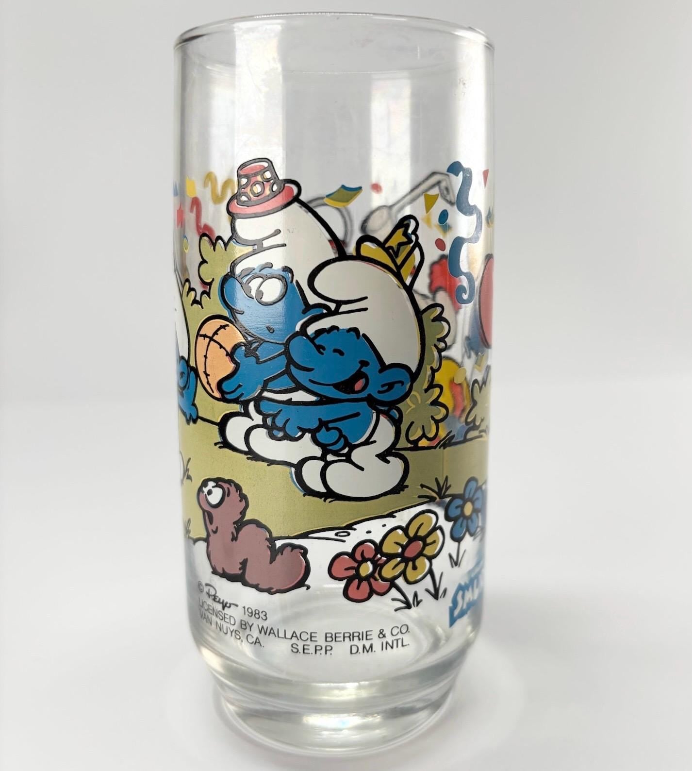 Vintage Glass of Clumsy Smurf 1983 By Peyo