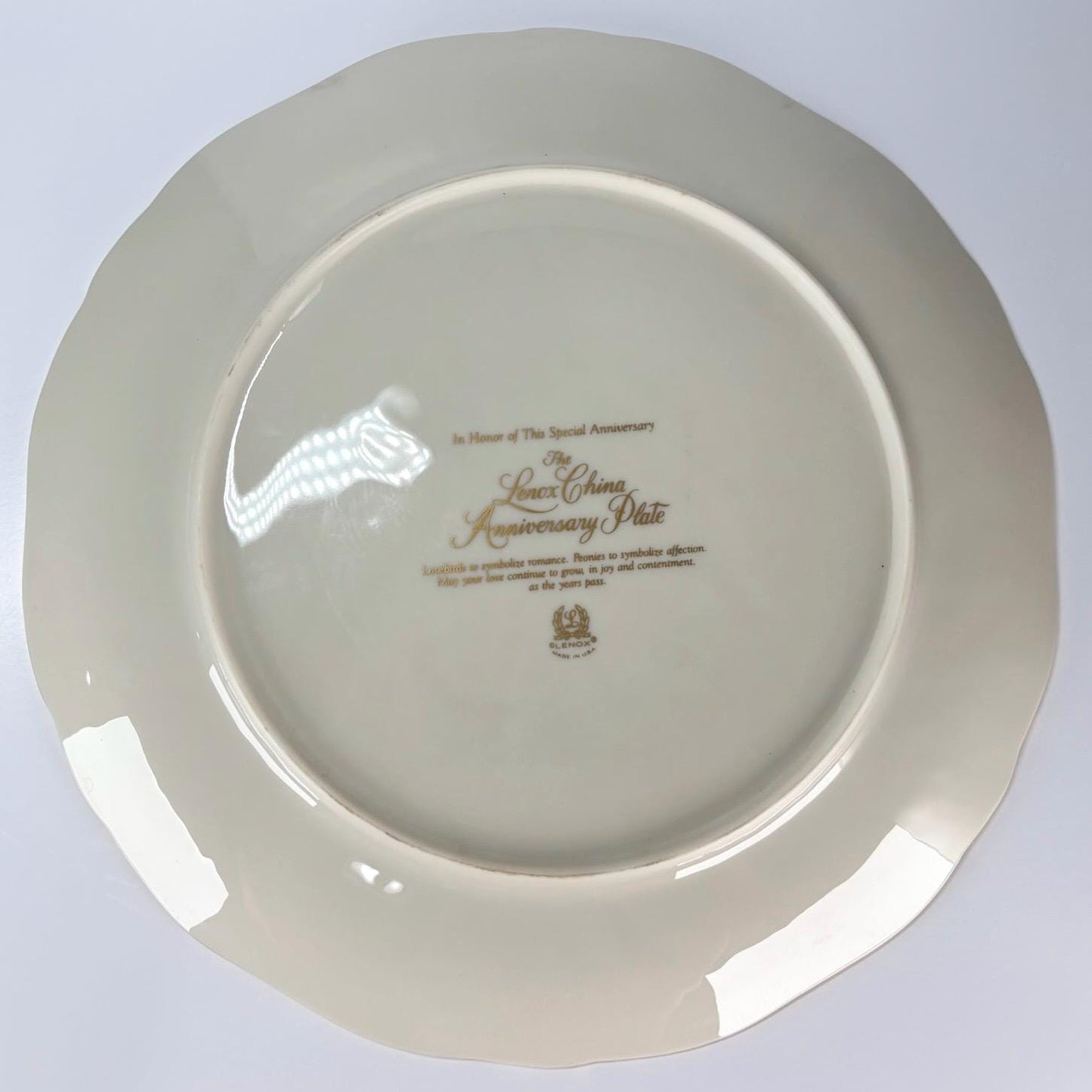 Vintage Lenox Anniversary Collectible Plate with Lovebirds and Floral Design