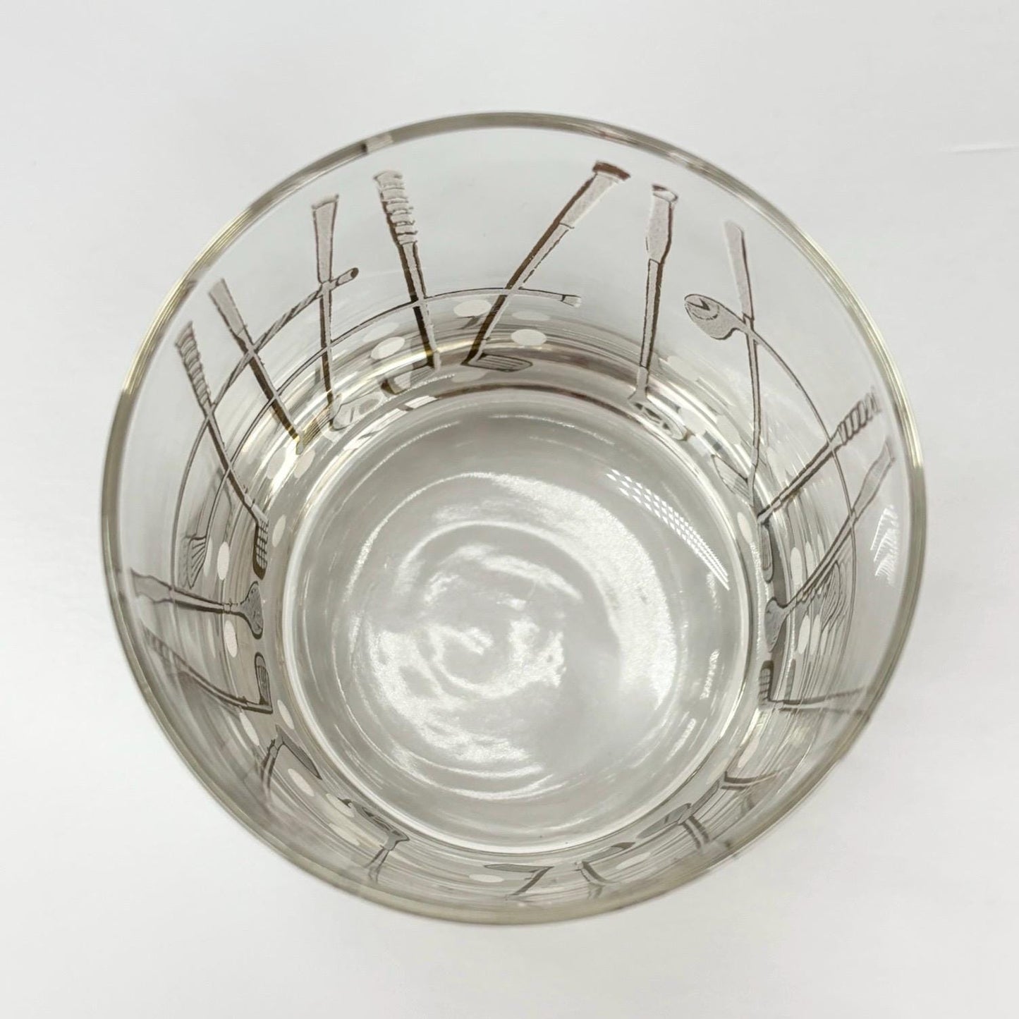 Vintage Rocks Glass with Gold Golf Clubs and Golf Ball Design