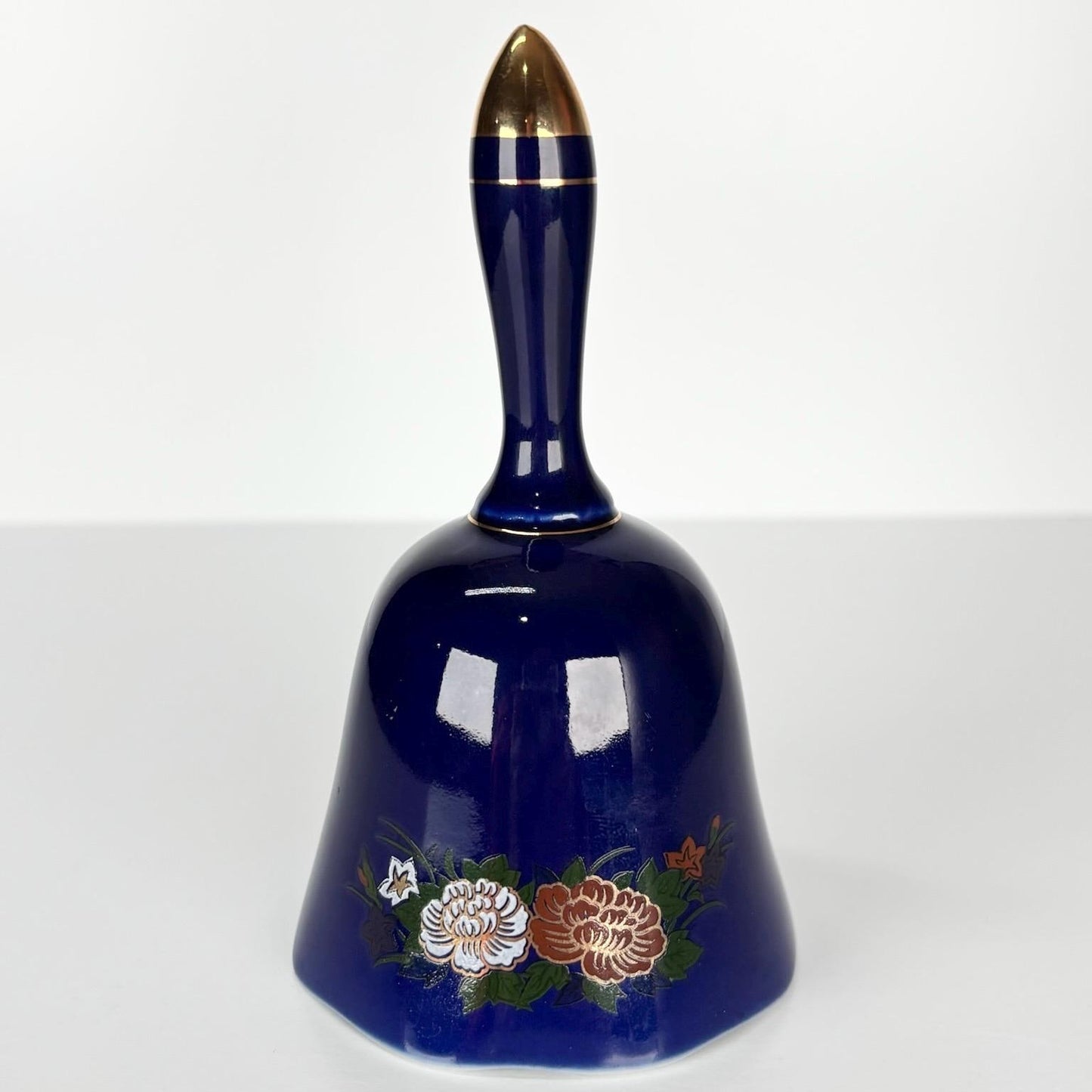 Vintage Bell in Cobalt Blue with Floral Pattern and Made from Japanese Porcelain