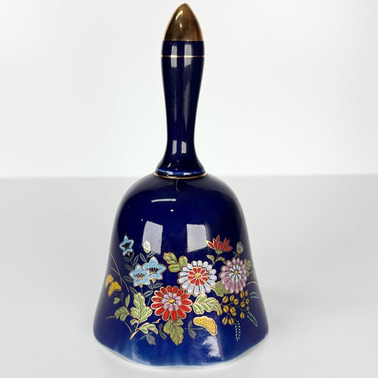 Vintage Bell in Cobalt Blue with Floral Pattern and Made from Japanese Porcelain