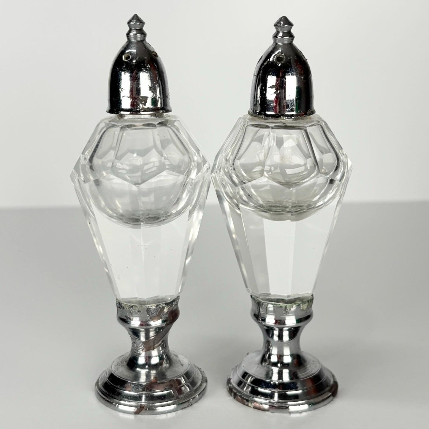 Vintage Salt and Pepper Shakers Made from Lead Crystal with Silver Tone Tops
