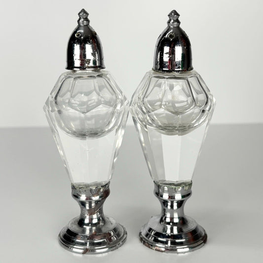 Vintage Salt and Pepper Shakers Made from Lead Crystal with Silver Tone Tops